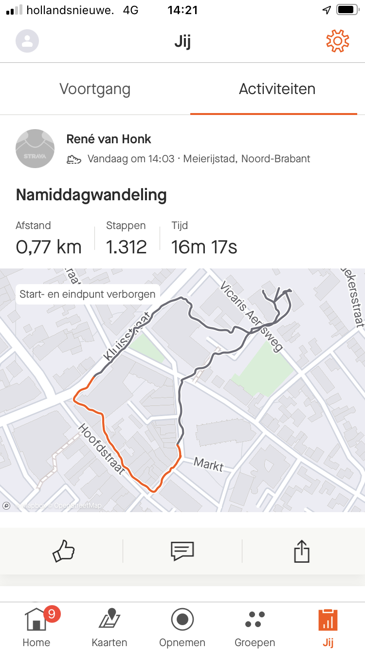 Strava app, het werkt met GPS