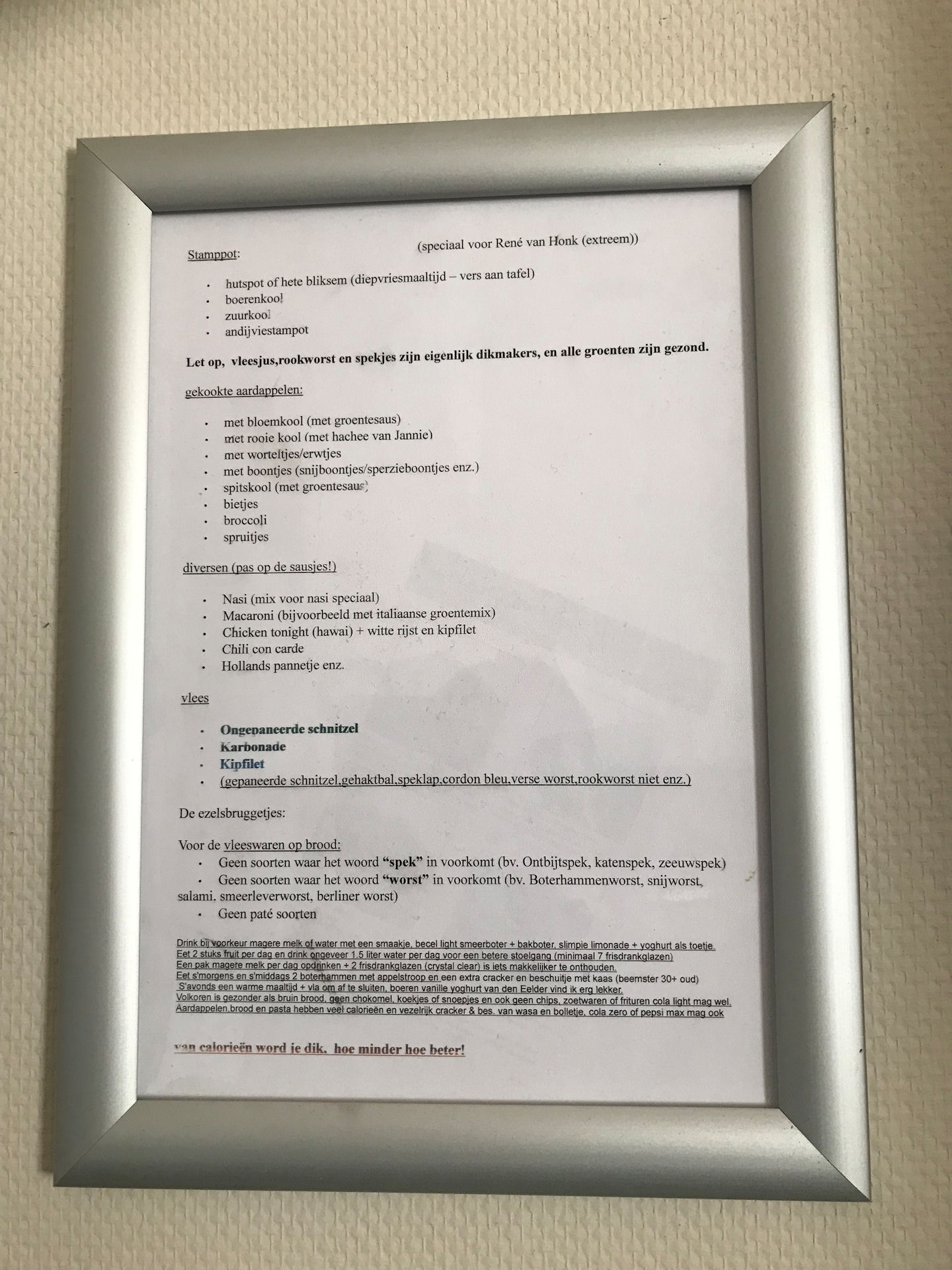 Foto van dieetlijst - Rene van Honk
